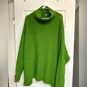 Green knit cowl neck sweater